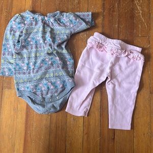 Gray and Pink onsie and matching pants with ruffle. 9 month. Great Easter outfit